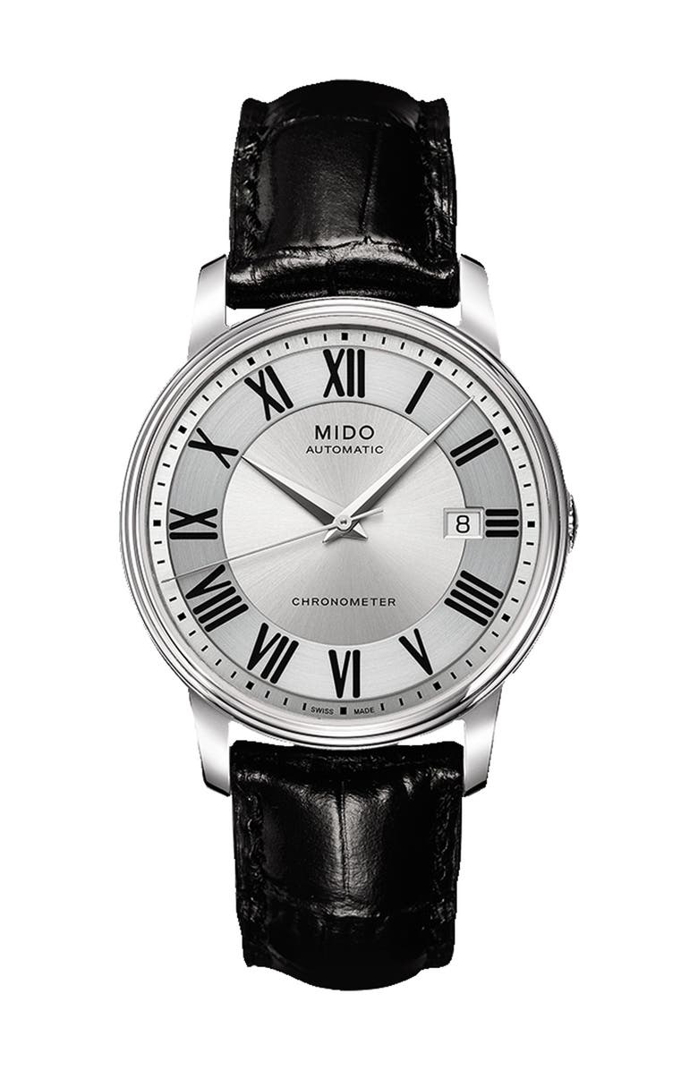 MIDO Baroncelli III Automatic Leather Strap Watch, Main, color, 