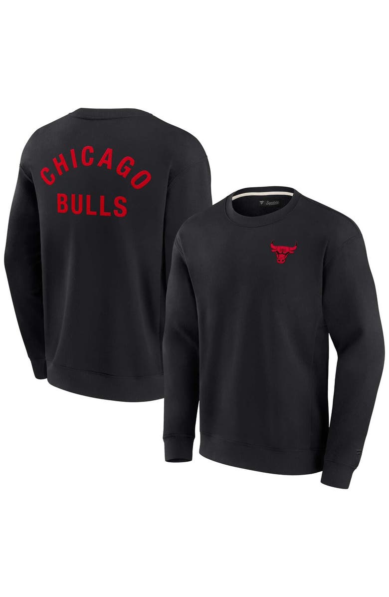Fanatics Signature Unisex Fanatics Signature Black Chicago Bulls Super Soft Pullover Crew Sweatshirt, Main, color, Black