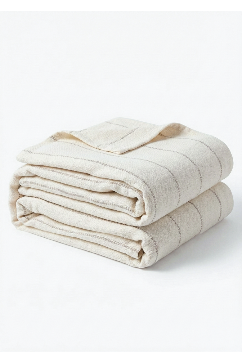 Smooth Cotton Bed Blanket with Stripes, Alternate, color, Ivory / Beige Stripe