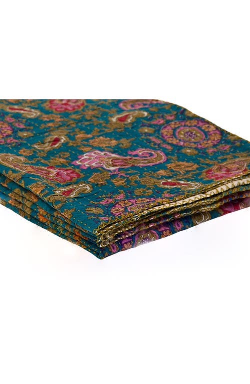 Taj Hotel Vintage Cotton Kantha Throw Blanket In Teal Paisley