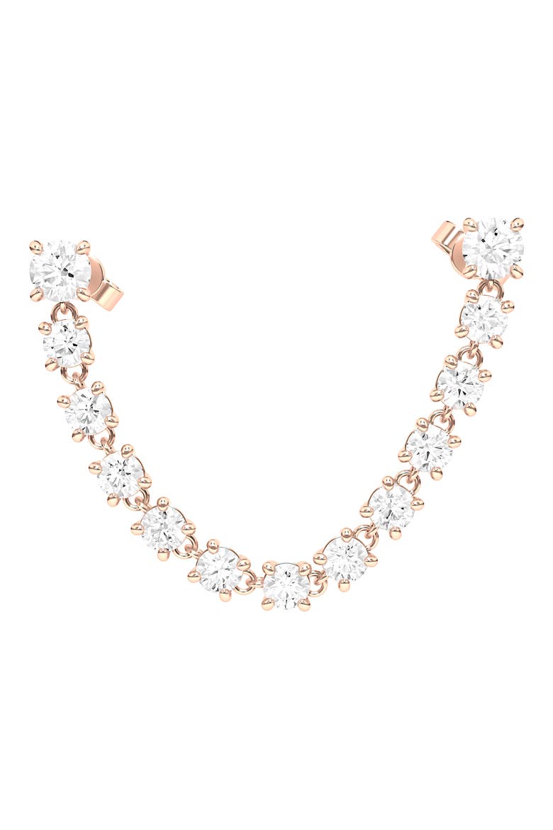 Lab Created Diamond Rope Chain Single Earring with Two Round Studs, Main, color, 18K ROSE GOLD