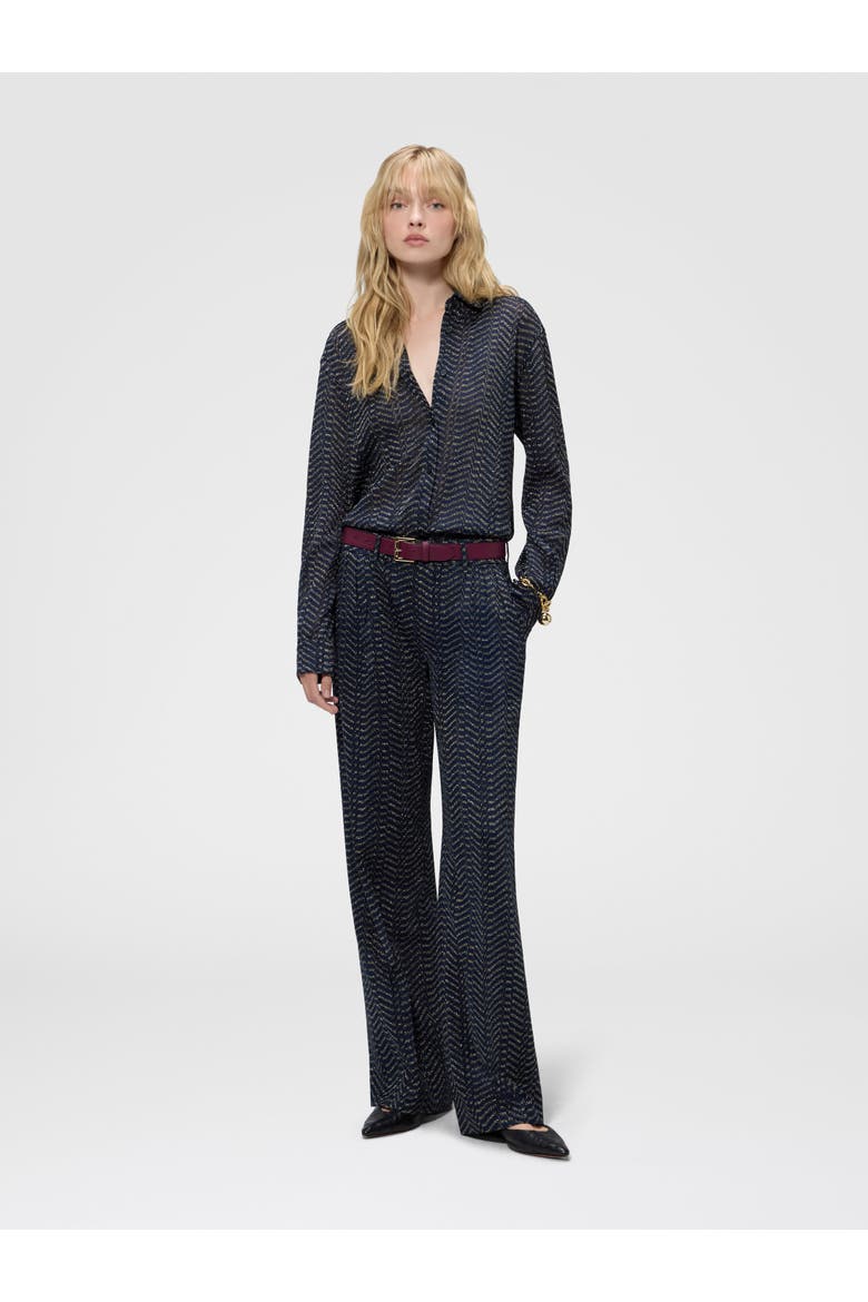 Viscose Lamé Shirt With Greek Key Motif, Alternate, color, Blue& Gold
