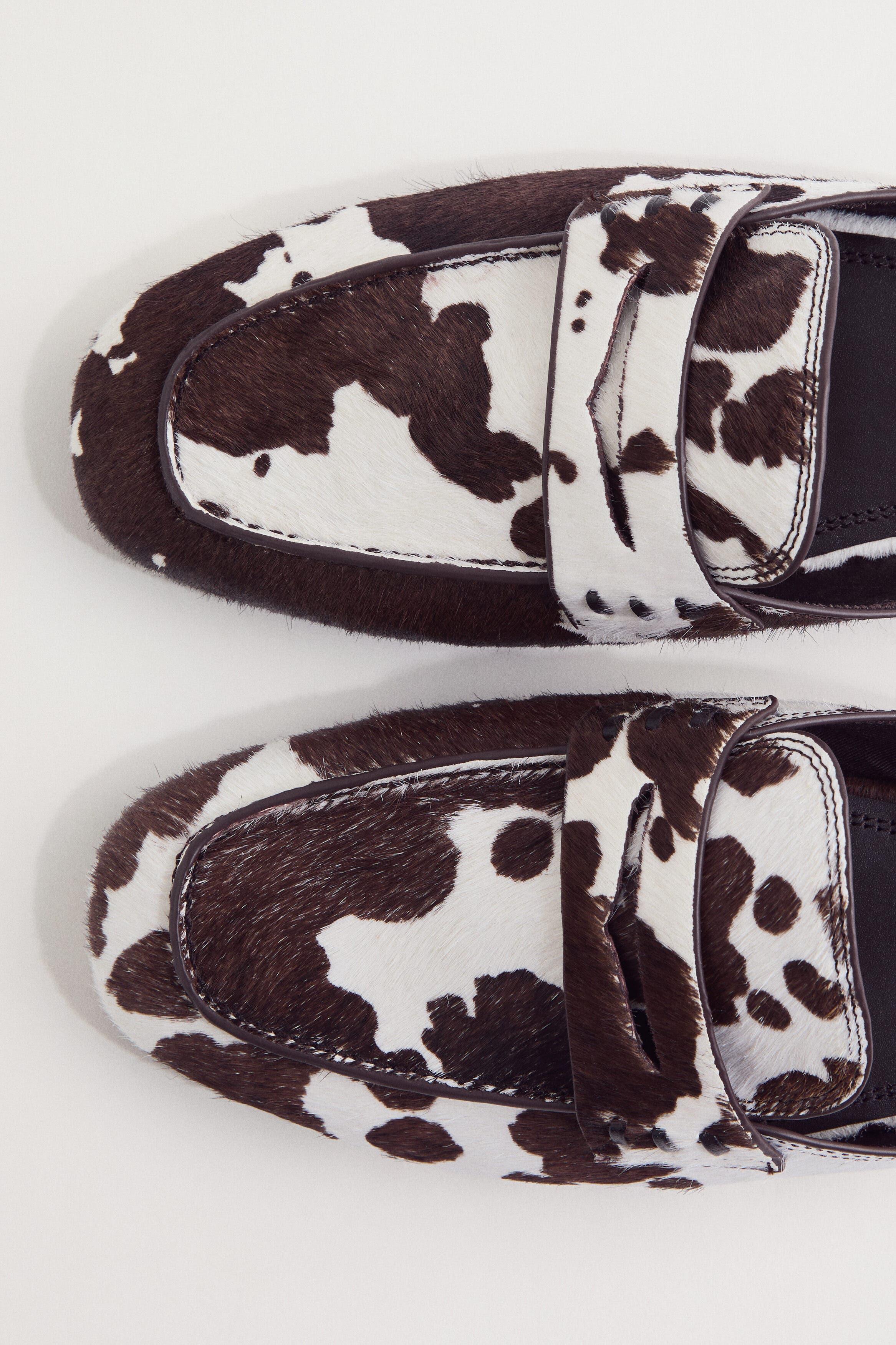 H&M Leather Loafer Mules, Alternate, color, Dark Brown/Cowhide Print