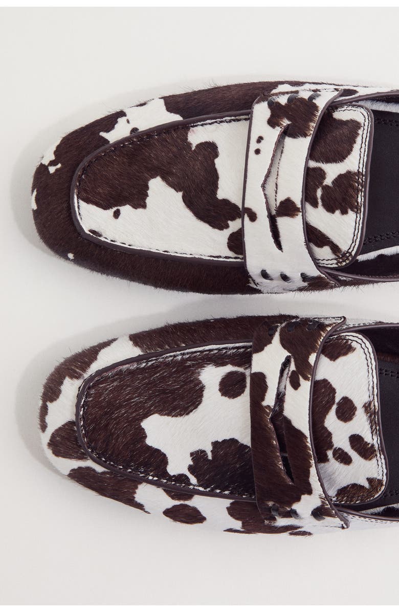 H&M Leather Loafer Mules, Alternate, color, Dark Brown/Cowhide Print
