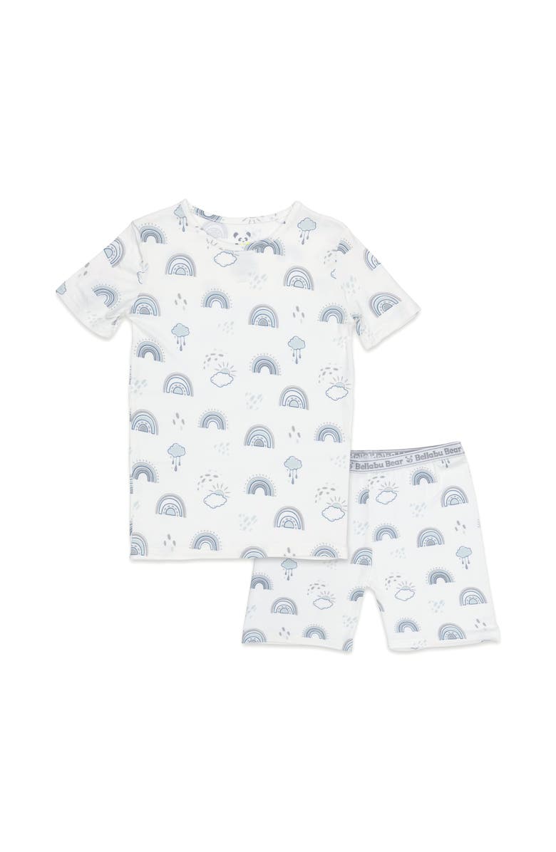 Bellabu Bear Grey Rainbows Kids 2-Piece Short Sleeve & Shorts Pajama Set, Main, color, 