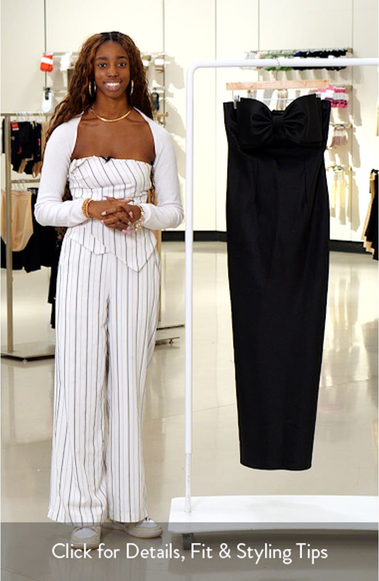 Bow Detail Strapless Satin Twill Column Gown, sales video thumbnail