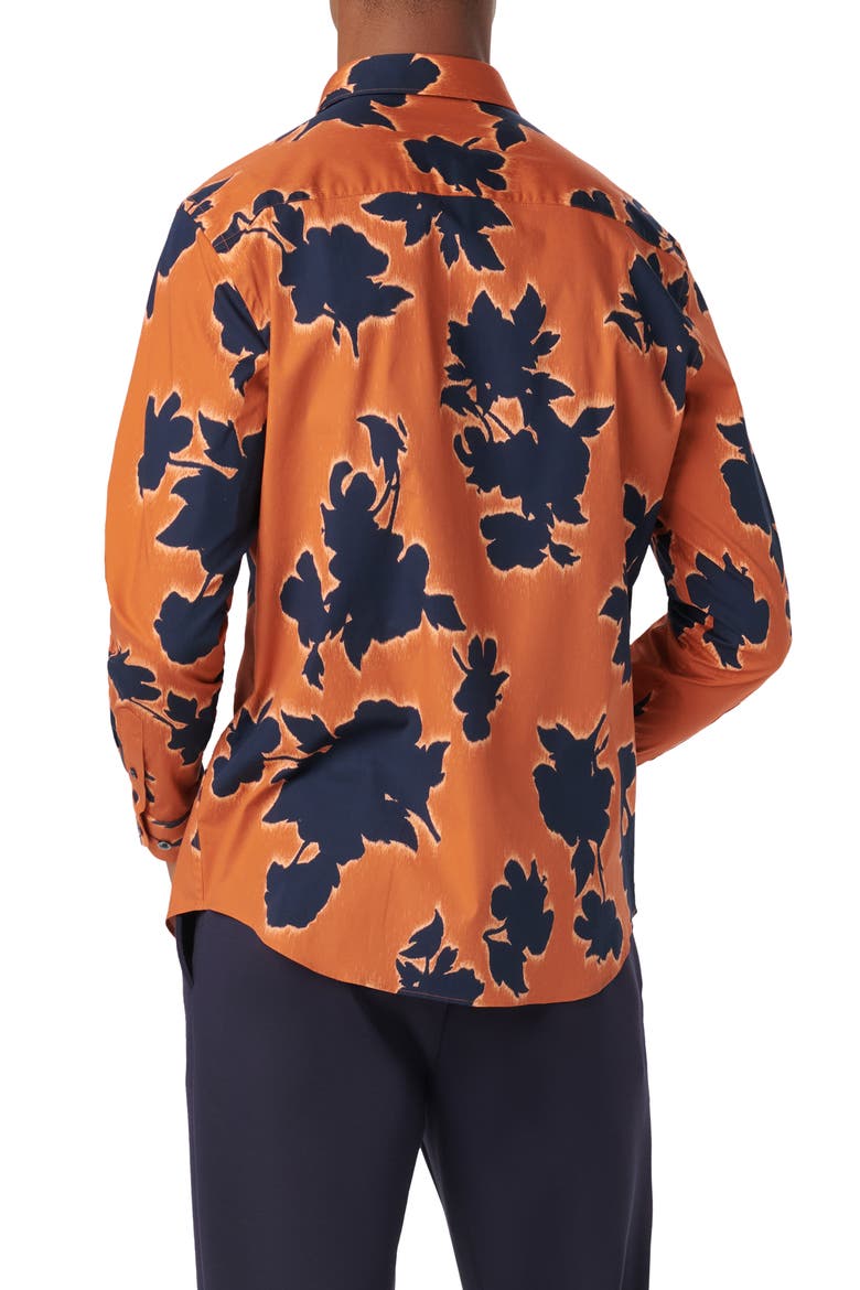 Julian Shaped Fit Floral Print Stretch Cotton Button-Up Shirt, Alternate, color, BURNT ORANGE