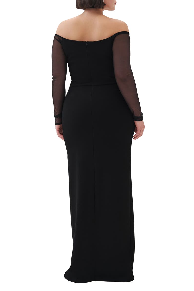 Marian Off the Shoulder Mesh Long Sleeve Gown, Alternate, color, BLACK