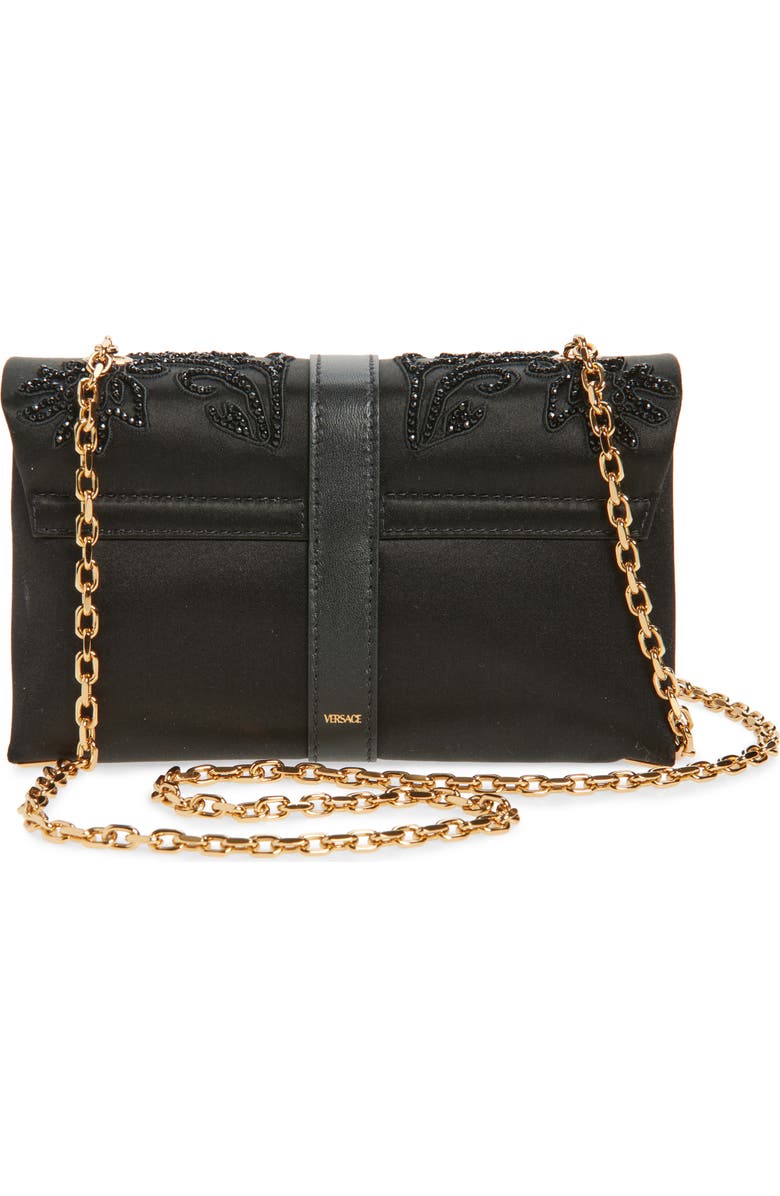 Versace Mini Kleio Embellished Satin Wallet on a Chain, Alternate, color, Black-Versace Gold