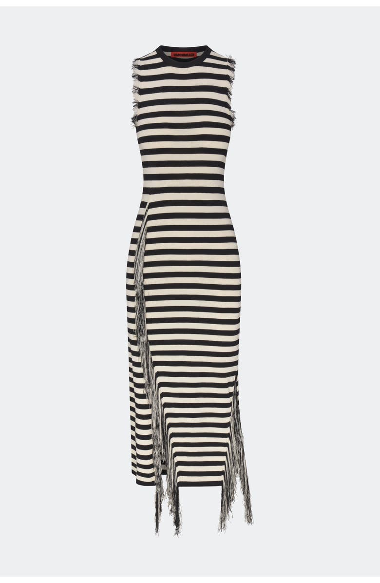 SIMONMILLER Sabine Fringe Knit Dress, Main, color, Black/White Stripe