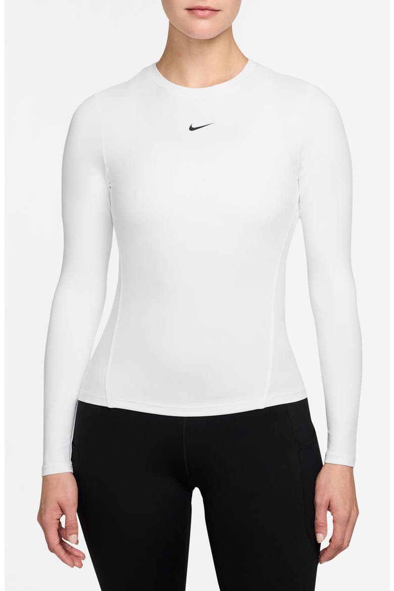 One Dri-FIT Fitted Long Sleeve Performance Tee, Main, color, WHITE/ BLACK