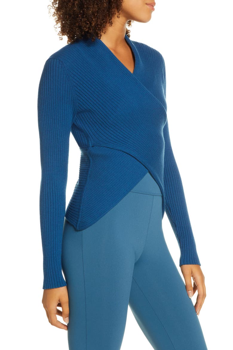 V-Wrap Knit Top, Alternate, color, AEGEAN Q26