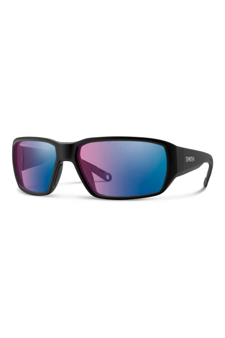 Hookset 62mm ChromaPop™ Polarized Oversize Wraparound Sunglasses, Alternate, color, BLACK / ROSE BLUE MIRROR