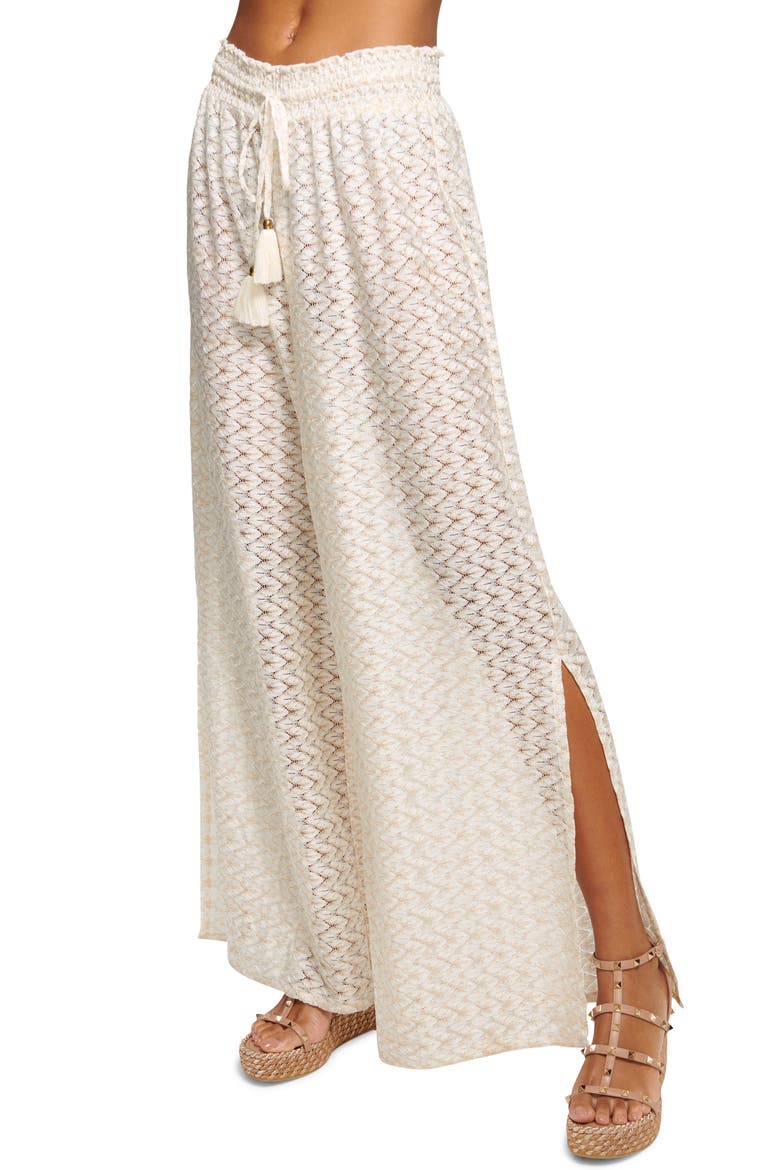 Gloria High Waist Wide Leg Cover-Up Pants, Main, color, WHITE/ GOLD ZIGZAG