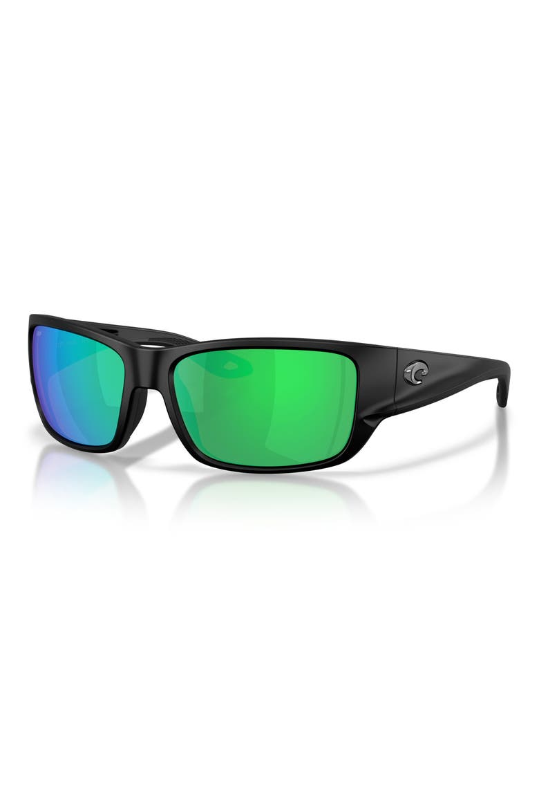 Schoolie 56mm Polarized Mirrored Rectangular Sunglasses, Alternate, color, BLACK / GREEN MIRROR
