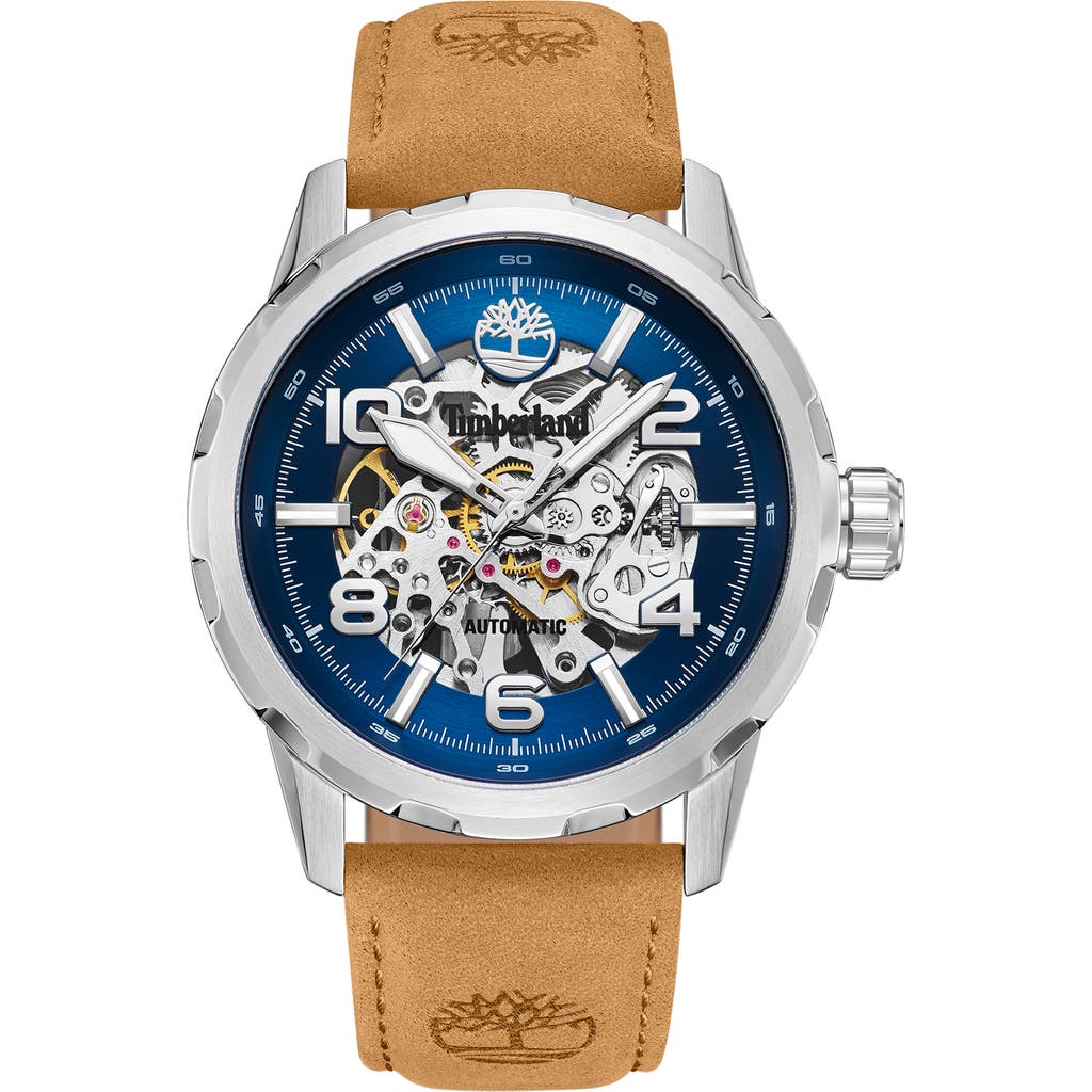 Timberland Montville Automatic Leather Strap Watch, 46mm In Tan
