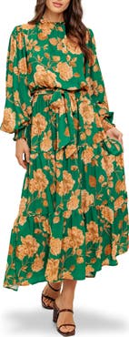 FLYING TOMATO Long Sleeve Print Midi Dress