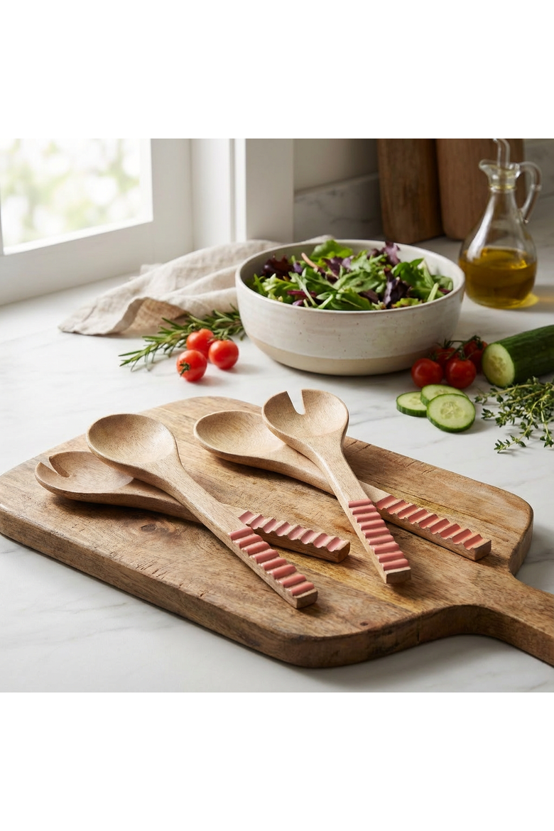 Lakri Mango Wood Salad Serving Spoon Set of 2, Alternate, color, Gold