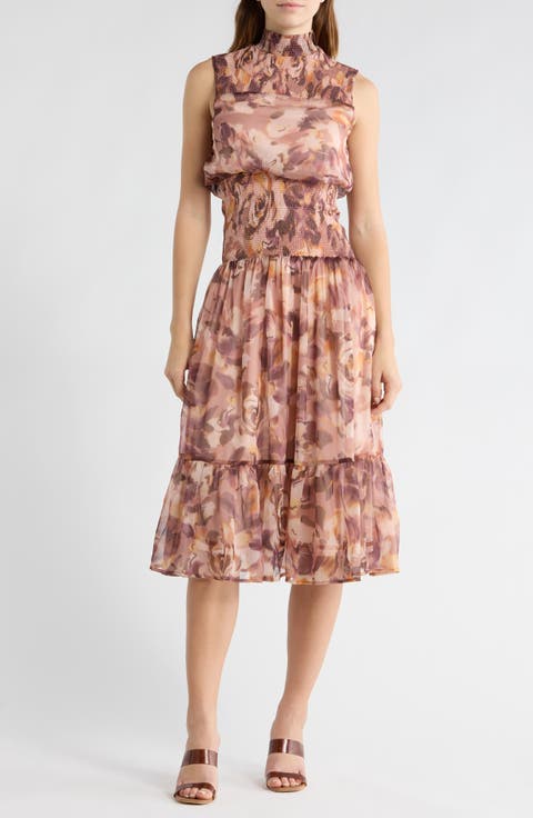 Mock Neck Sleeveless Fit & Flare Midi Dress