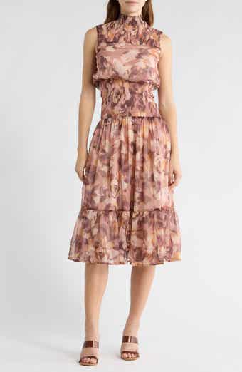 Mock Neck Sleeveless Fit & Flare Midi Dress