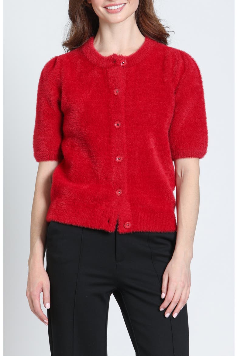 Fuzzy Puff Sleeve Cardigan, Main, color, RED