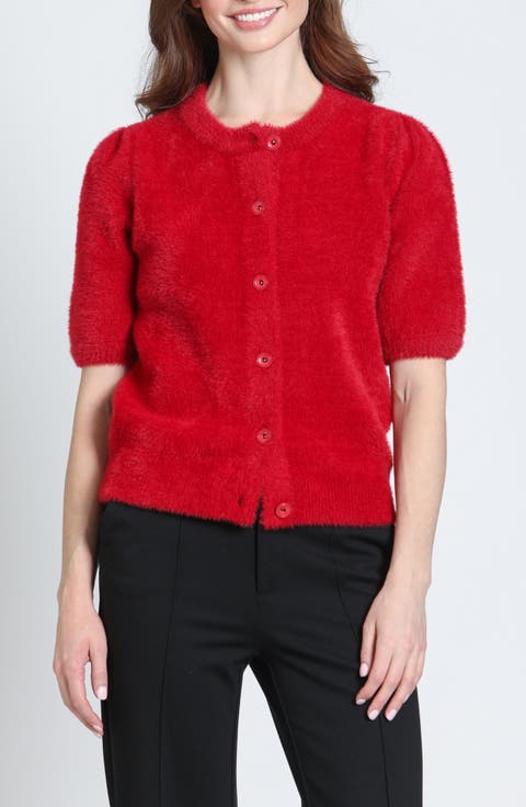 Fuzzy Puff Sleeve Cardigan