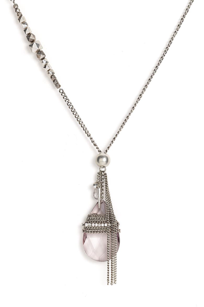 Chain Wrap Teardrop Pendant Necklace, Main, color, SILVER