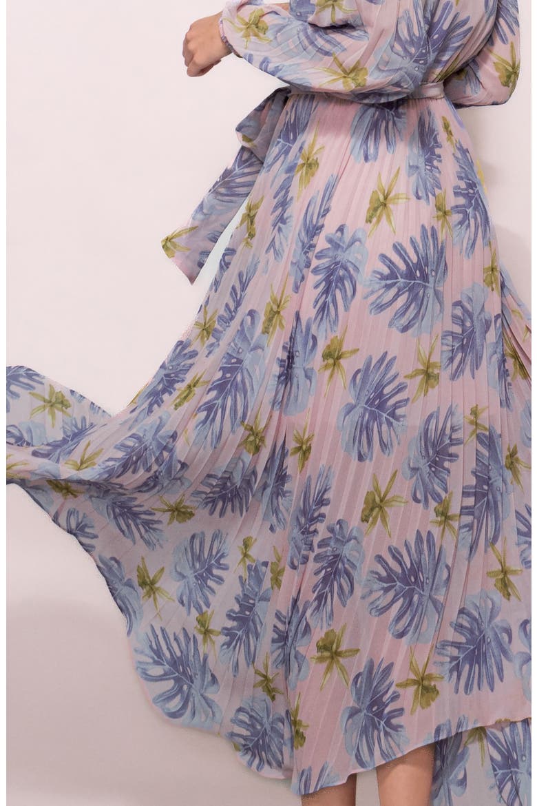 Tie Waist Long Sleeve Pleated Maxi Dress, Alternate, color, PINK LILAC