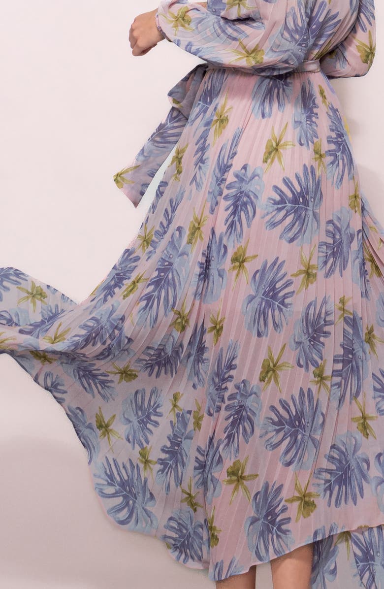 MELLODAY Tie Waist Long Sleeve Pleated Maxi Dress, Alternate, color, Pink Lilac