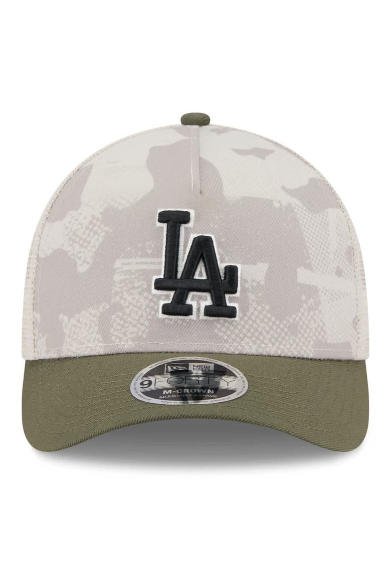 Men's New Era Light Beige/Olive Los Angeles Dodgers 2025 Armed Forces Day 9FORTY M-Crown A-Frame Adjustable Hat, Alternate, color, Light Beige
