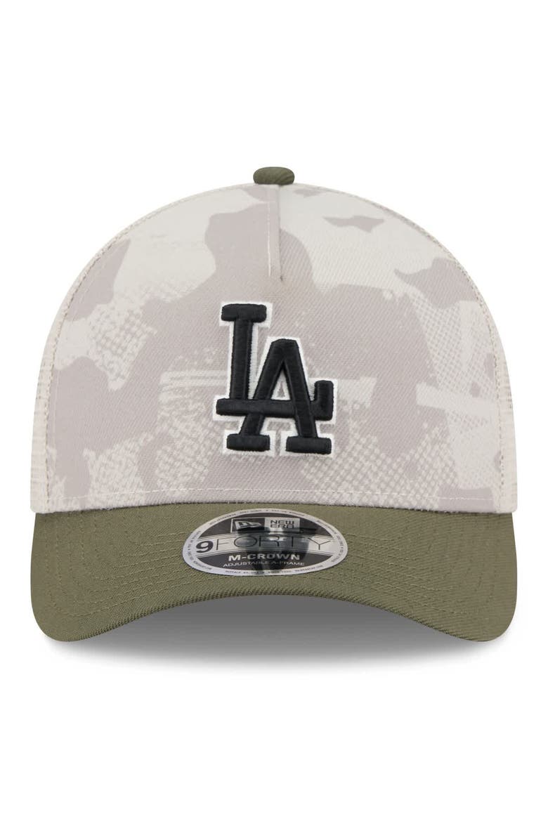 New Era Men's New Era Light Beige/Olive Los Angeles Dodgers 2025 Armed Forces Day 9FORTY M-Crown A-Frame Adjustable Hat, Alternate, color, Light Beige
