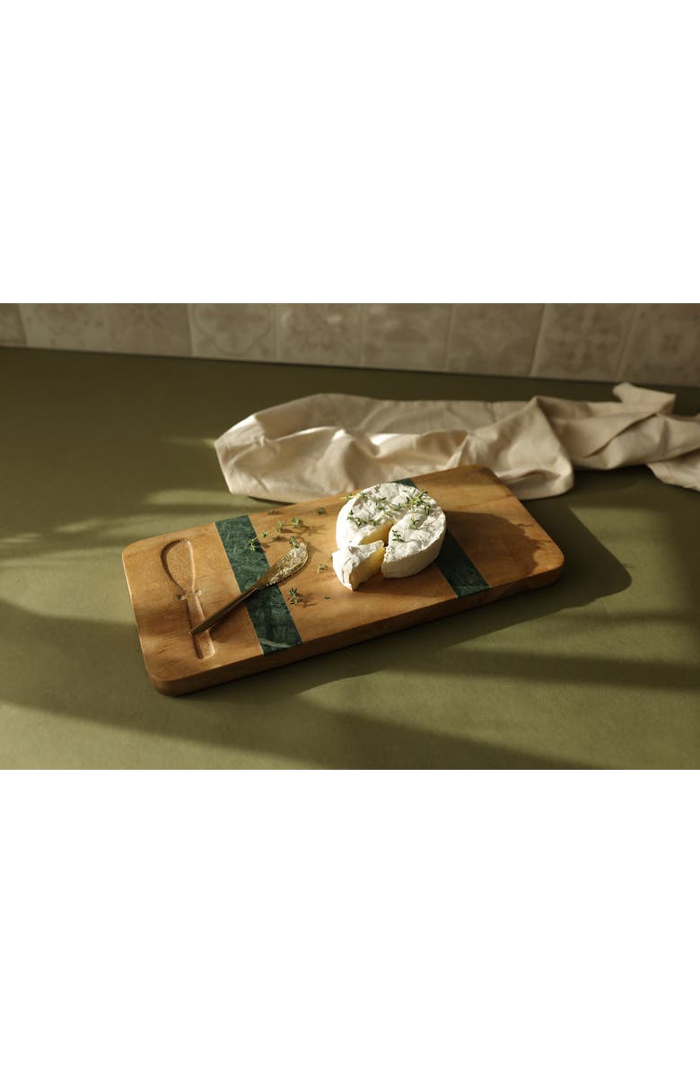 Foreside Home and Garden Cillian Dark Green Marble Tray with Spreader Set of 2, Alternate, color, Brown