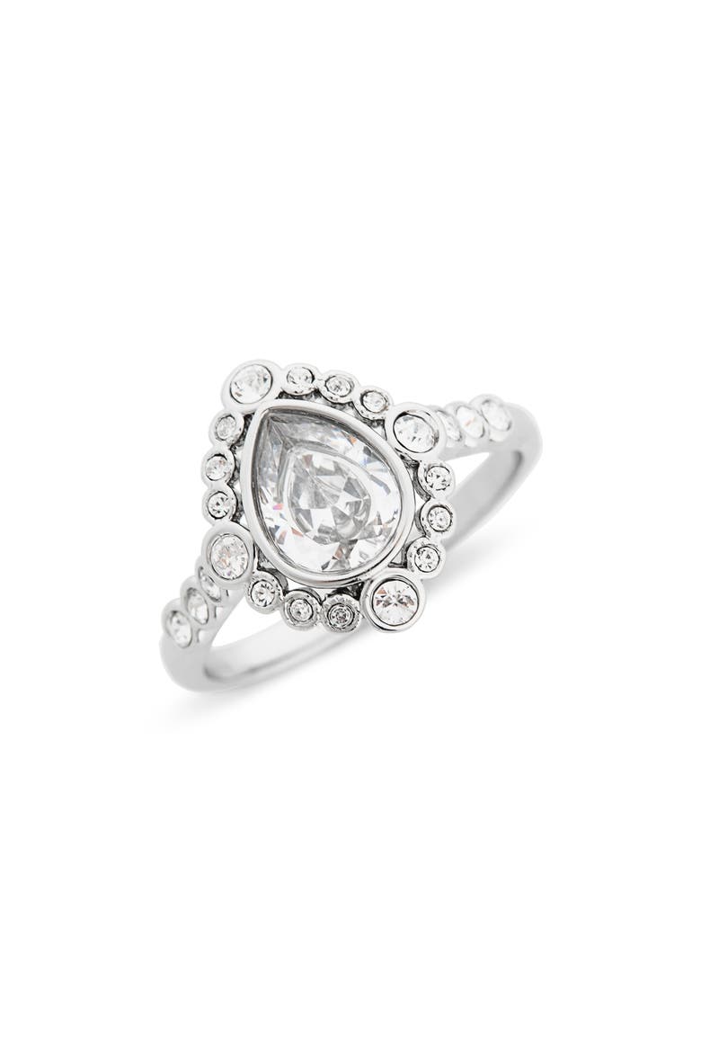 CZ Teardrop Halo Ring, Main, color, RHODIUM