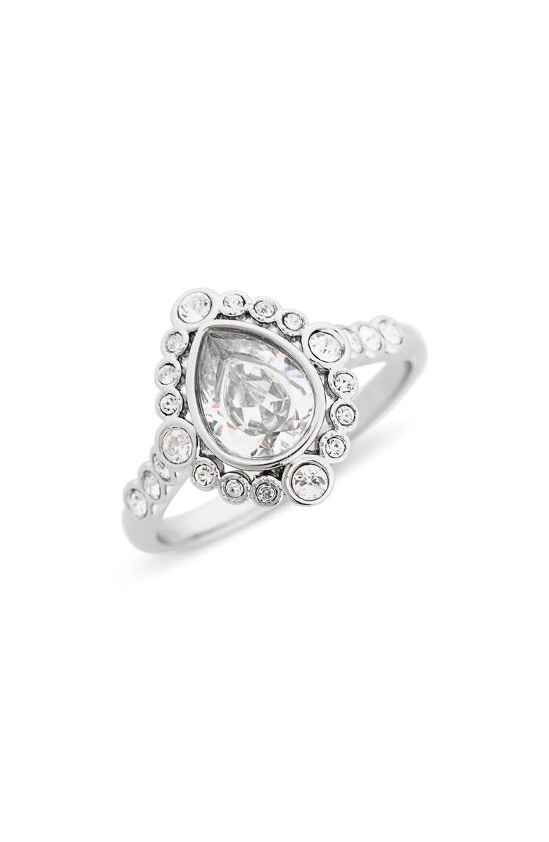 Covet CZ Teardrop Halo Ring, Main, color, Rhodium
