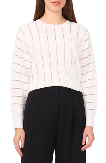 Halogen ® Sheer Stripe Sweater In White