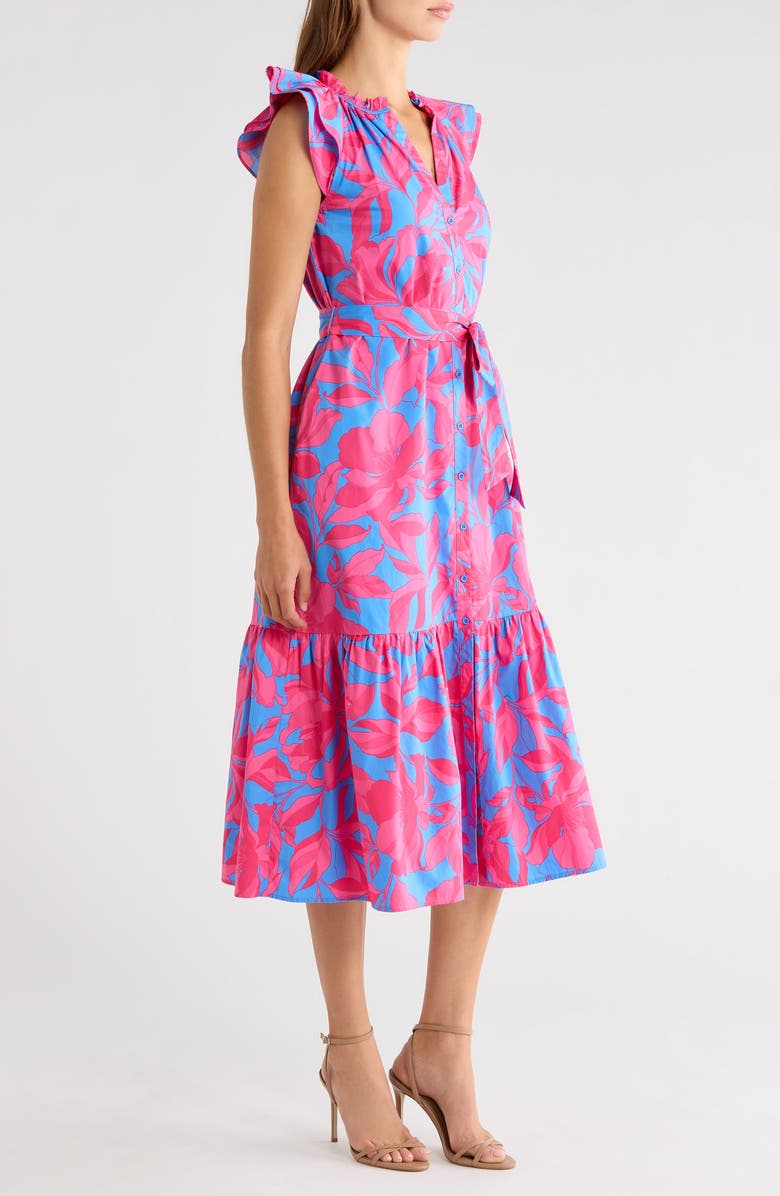 SUGARLIPS Floral Print Tie Waist Midi Dress, Alternate, color, Pink-Blue