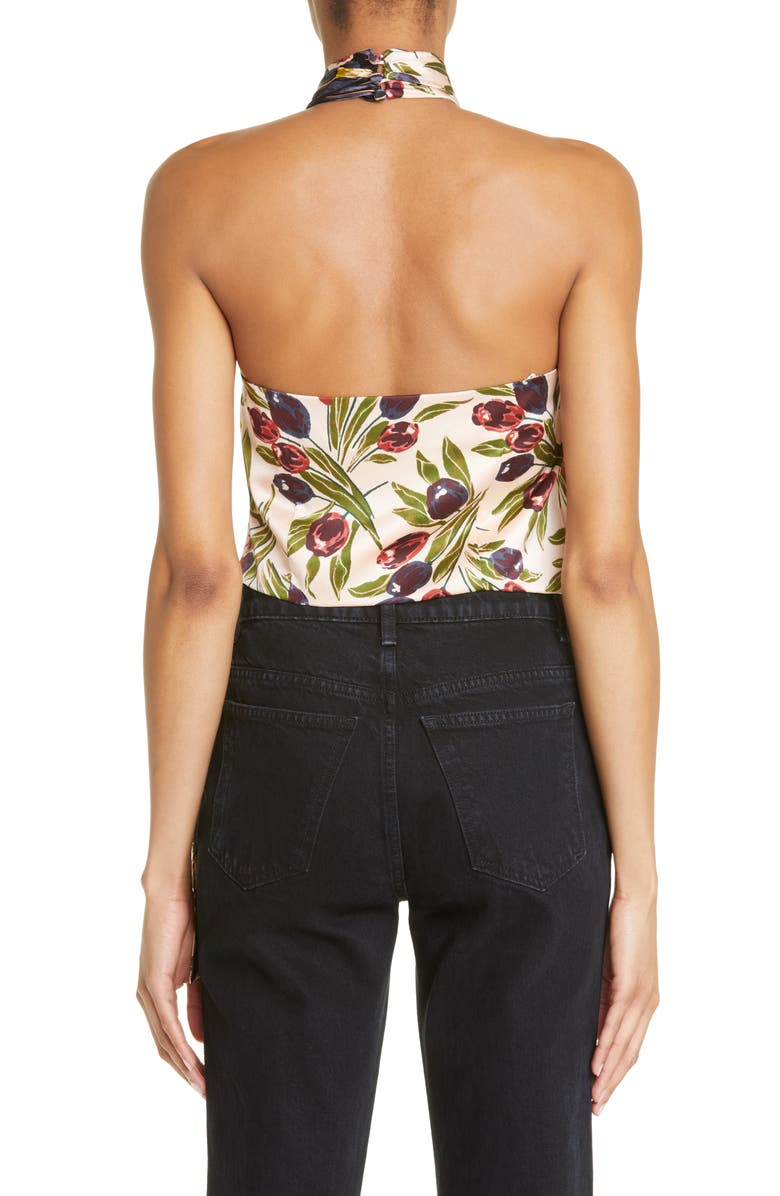 Cinq à Sept Clarke Blocked Floral Silk Halter Top, Alternate, color,