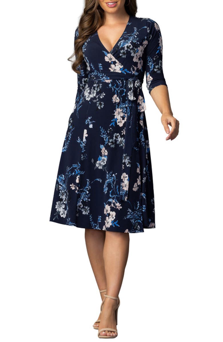 Kiyonna Signature Wrap Dress, Main, color, French Blue Garden