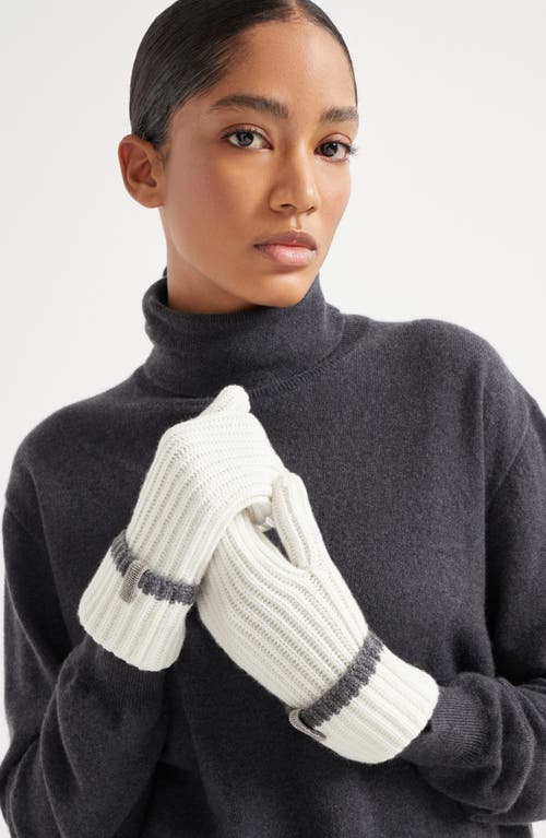 Brunello Cucinelli Knit Mittens With Monili In Brown