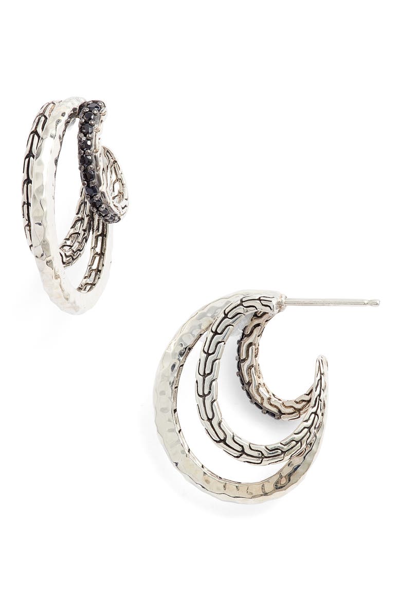 Classic Chain Hammered Hoop Earrings, Main, color, BLACK