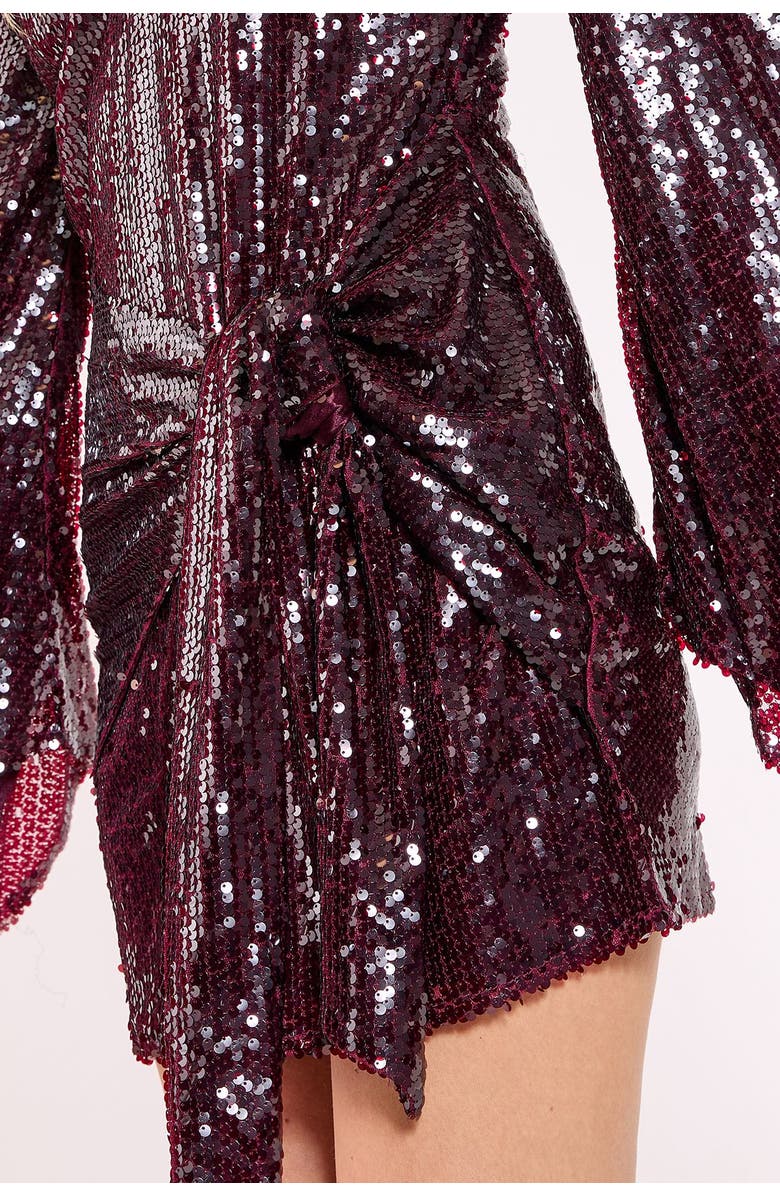 NASTY GAL Flared Sleeve Tie Front Mini Dress, Alternate, color, Burgundy