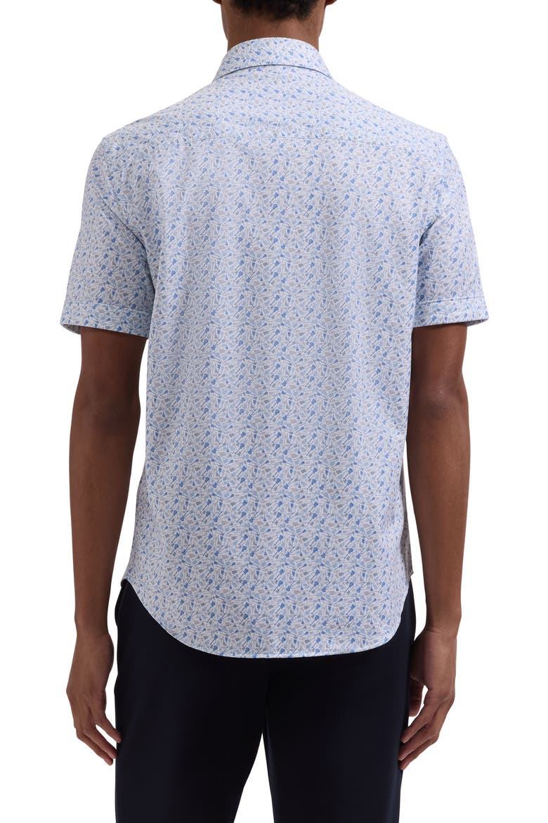 Miles OoohCotton® Guitar Print Short Sleeve Button-Up Shirt, Alternate, color, PEACOCK