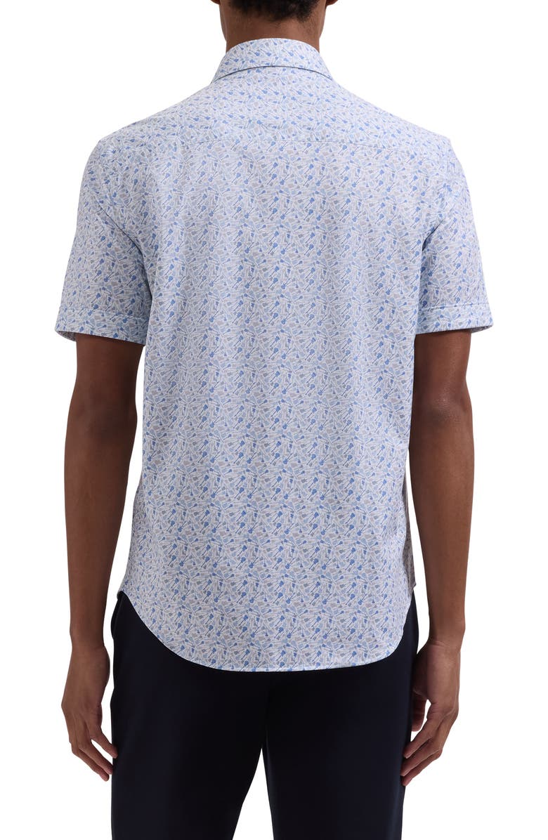 Bugatchi Miles OoohCotton<sup>®</sup> Guitar Print Short Sleeve Button-Up Shirt, Alternate, color, Peacock