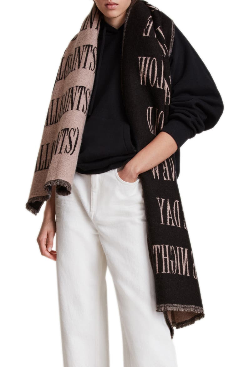 Varsity Woven Wool Blend Scarf, Main, color, BLUSH BLACK