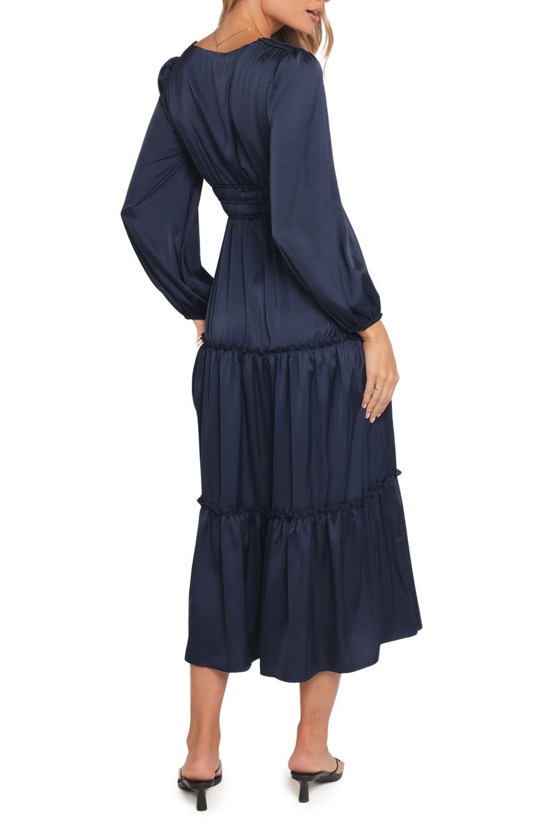 Petal & Pup Rowen Long Sleeve Satin Midi Dress, Alternate, color, Navy