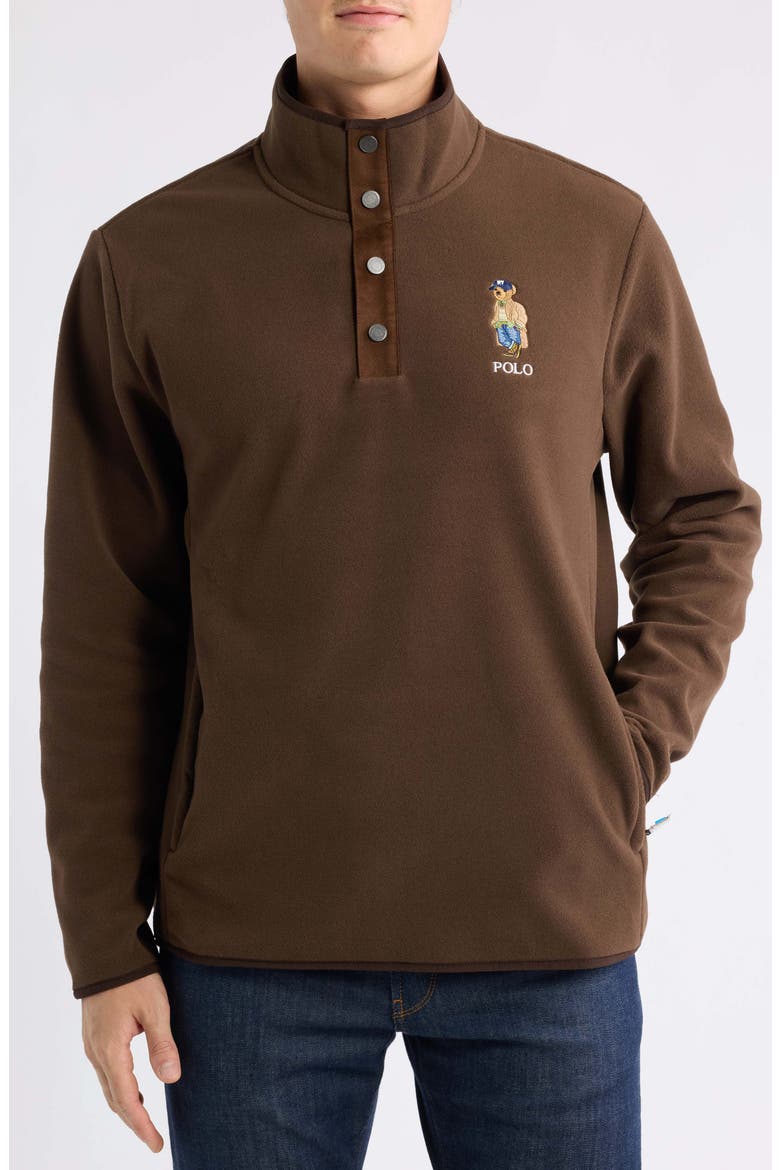 Polo Bear Fleece Quarter Zip Pullover, Alternate, color, BROWN