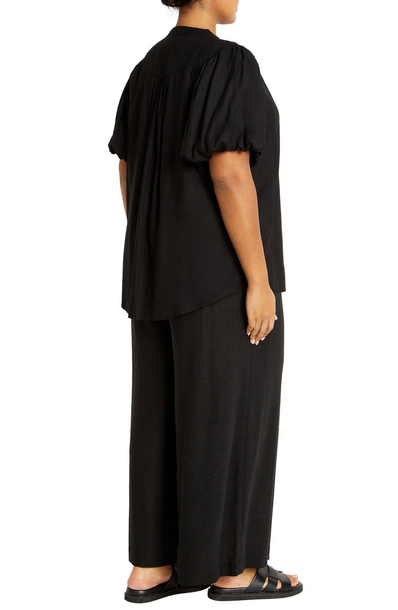 City Chic Georgia Short Sleeve Button Front Shirt, Alternate, color, Black