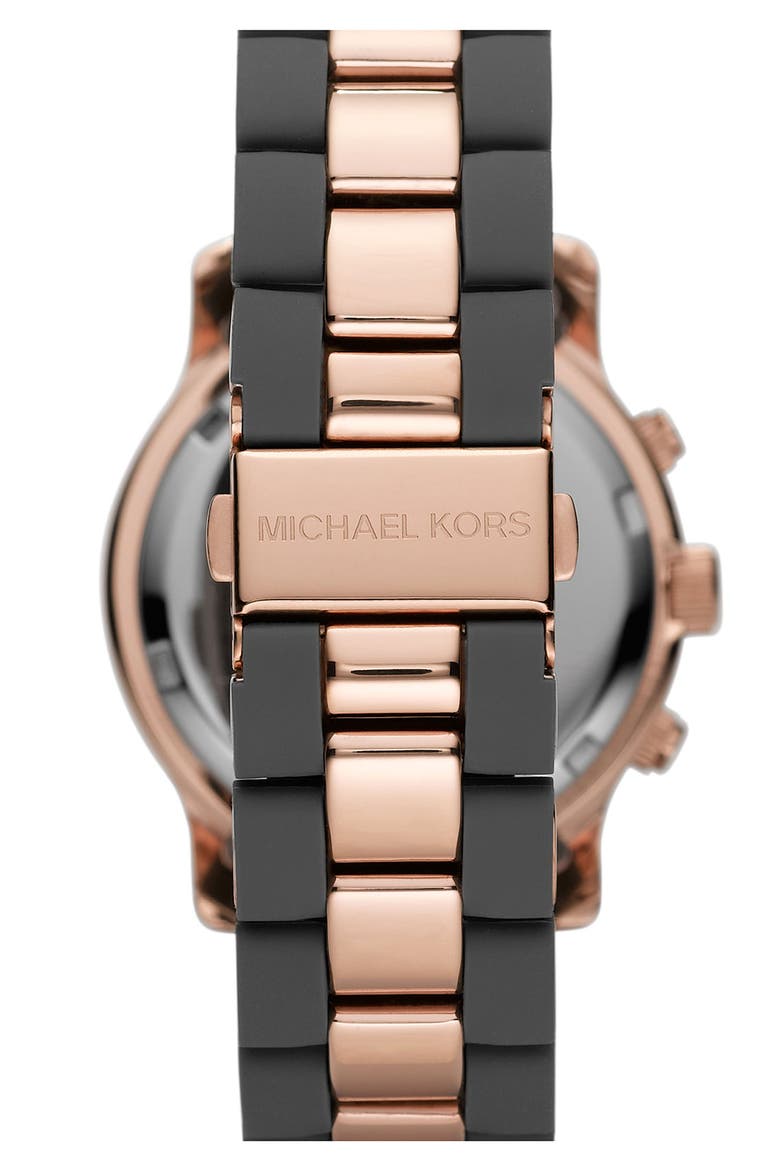 Michael Kors 'Silicone Runway' Rose Gold Chronograph Watch, Alternate, color, GREY/ ROSE GOLD