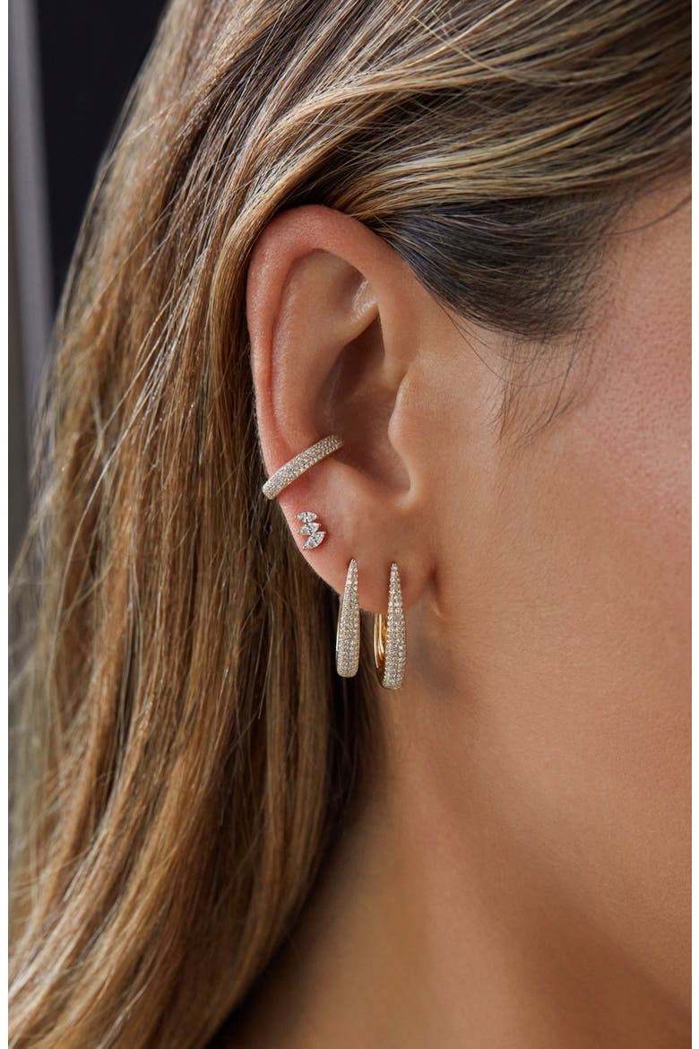 Triple Row Diamond Single Ear Cuff, Alternate, color, 14K YELLOW GOLD
