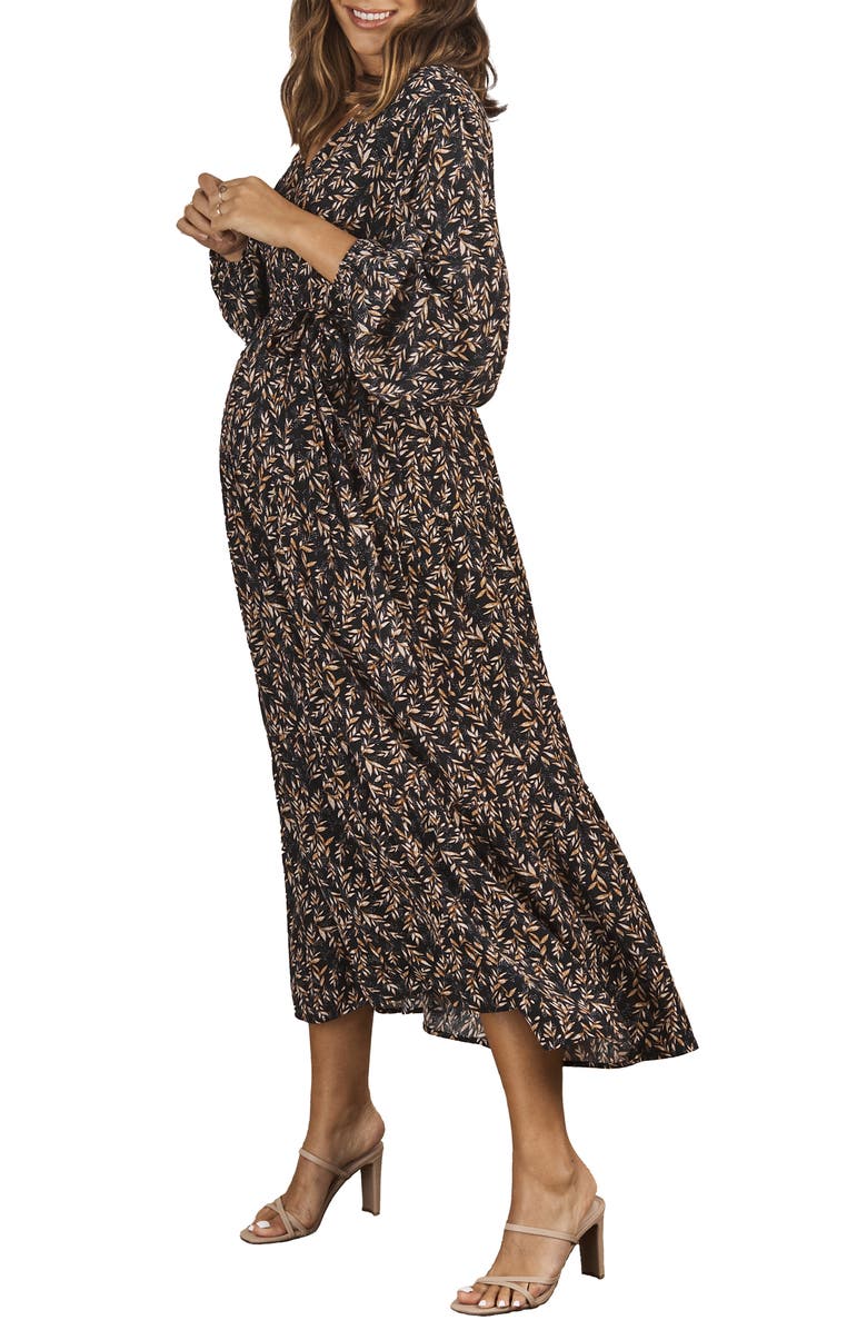 Angel Maternity Lauren V-Neck Puff Sleeve Maternity Midi Dress, Alternate, color, 